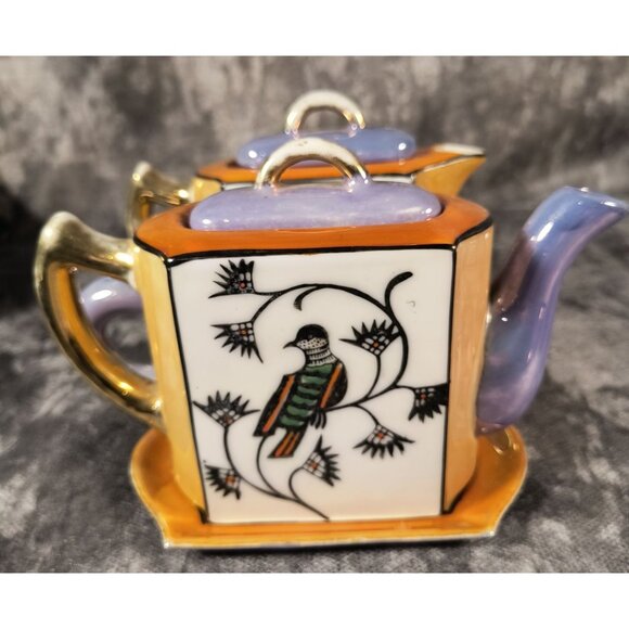 1920s Hotta Yu Shoten & Co Lusterware Teapot Set With Bird Design - Picture 4 of 11